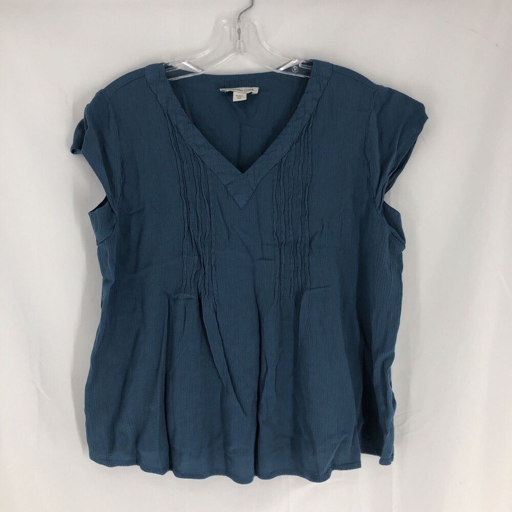 Coldwater Creek Blue V Neck PM Short Sleeve Blouse